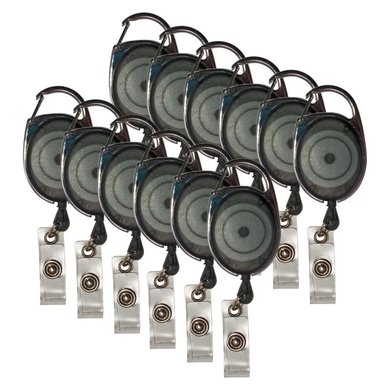 12Ct Retract Carabiner Badge Reels with Badge Strap Smoke