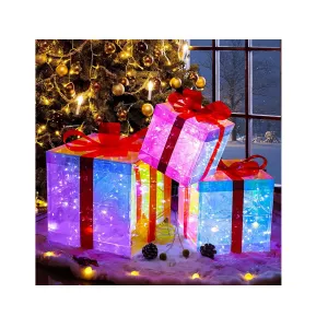 2022 DIY Colorful Plug-in Christmas Lighted Gift Boxes Presents Set of 3 10"-8"-6" | Outdoor Christmas Decorations