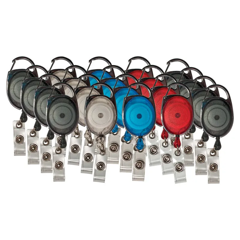 20Ct Retract Carabiner Badge Reels with Badge Strap Assorted