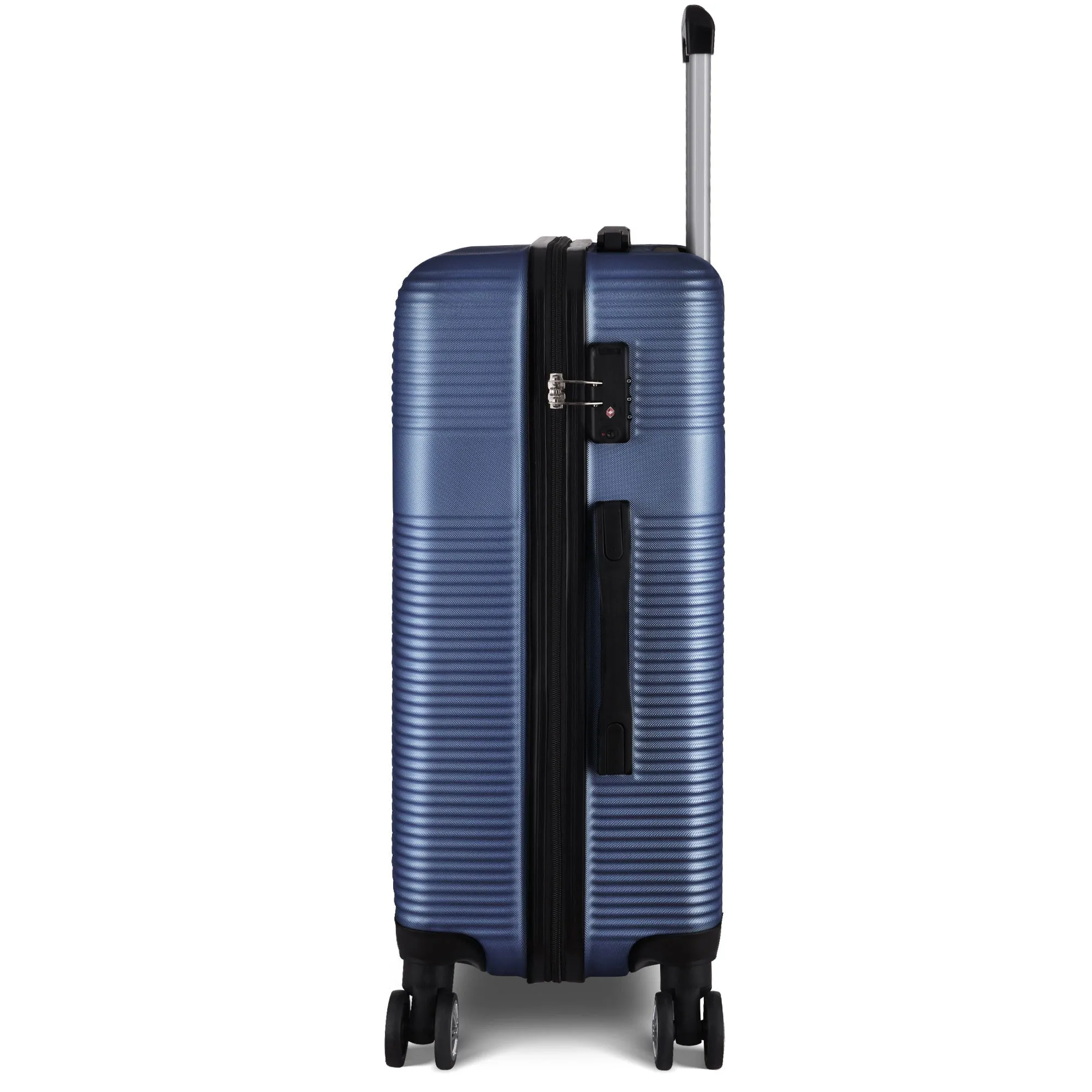 3 Piece Luggage With Tsa Lock Abs, Durable Luggage Set, Lightweight Suitcase With Hooks, Spinner Wheels Cross Stripe Luggage Sets - Dark Blue