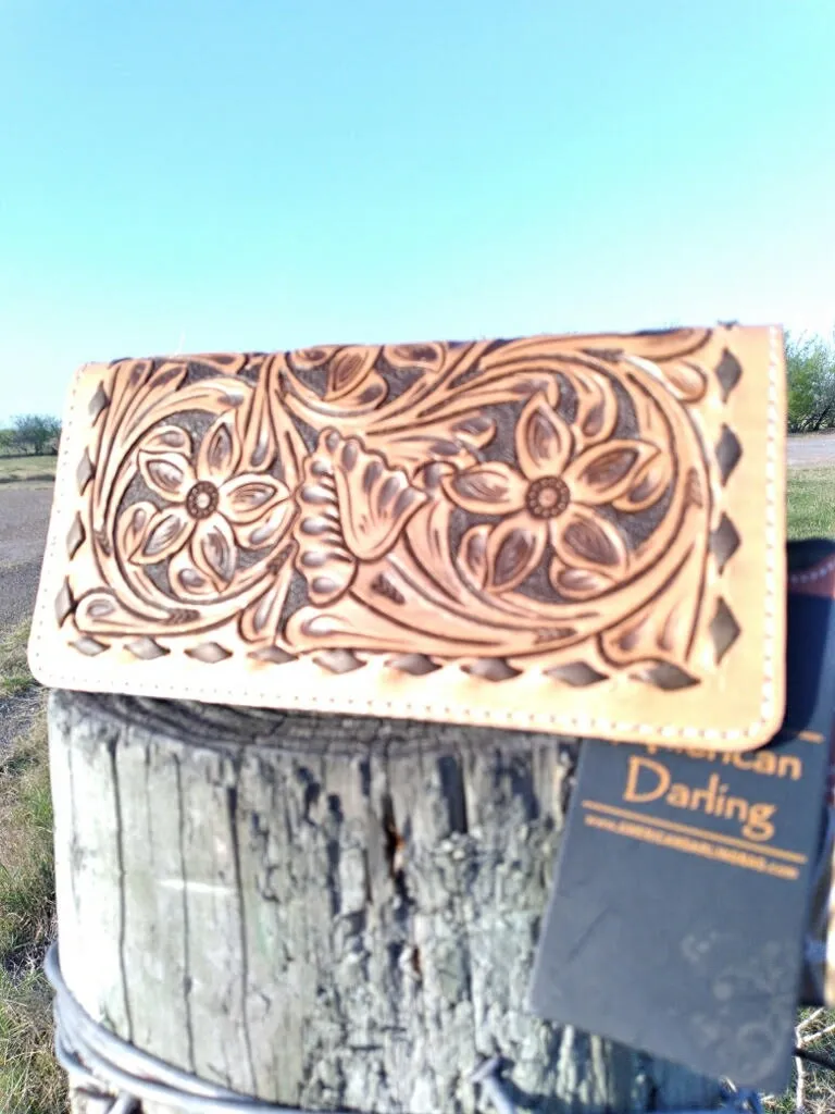 All Natural Hand Tooled Leather Wallet