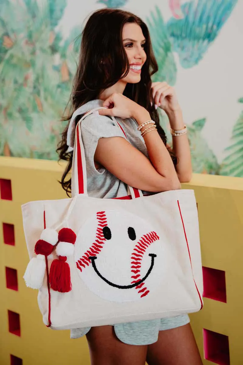 Baseball Oversized Happy Face Wholesale Women's Tote Bag