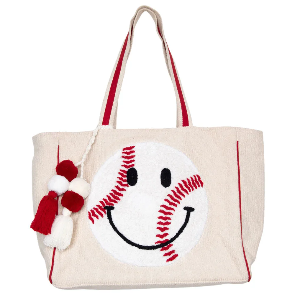 Baseball Oversized Happy Face Wholesale Women's Tote Bag