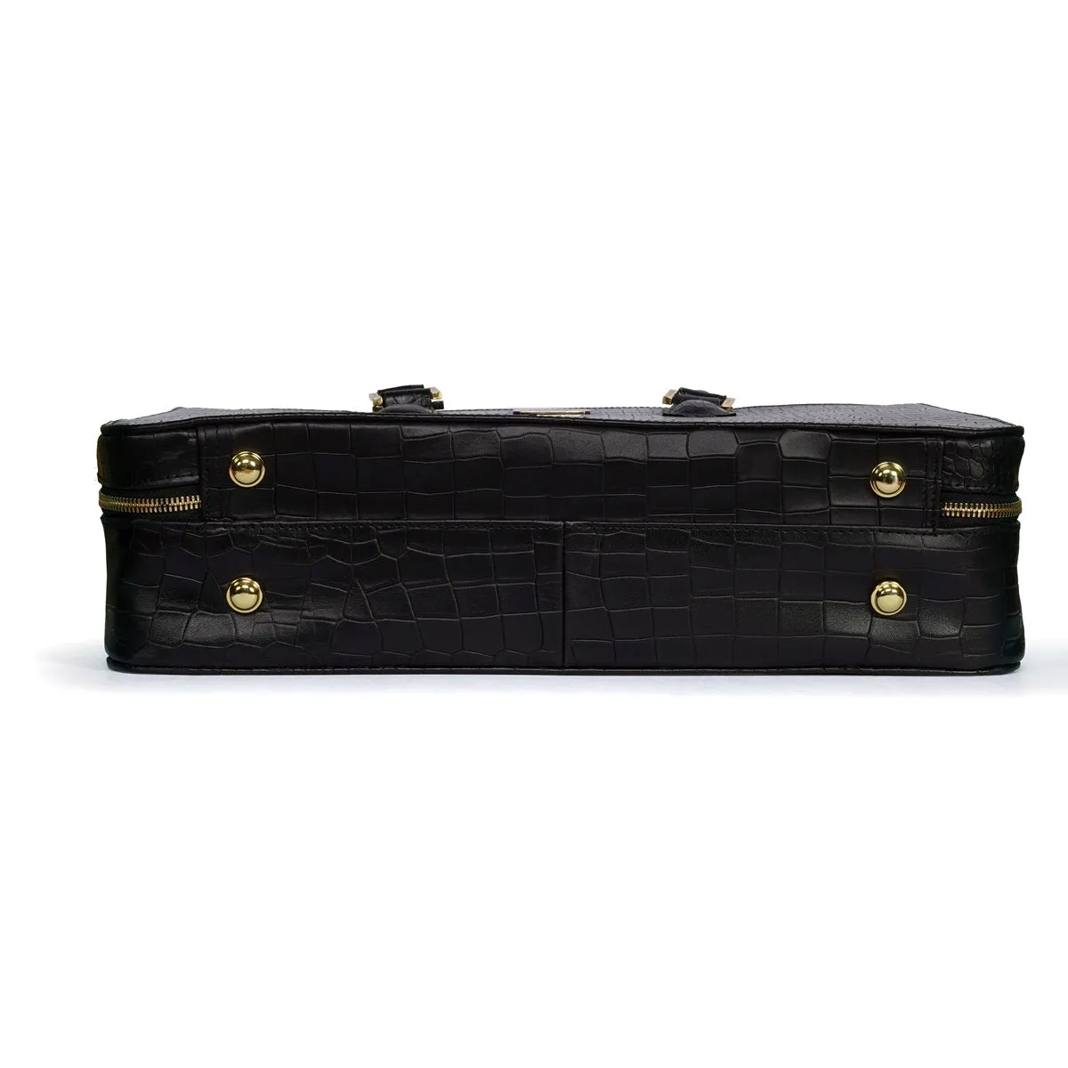 Black Laptop Briefcase In Croco Textured Leather