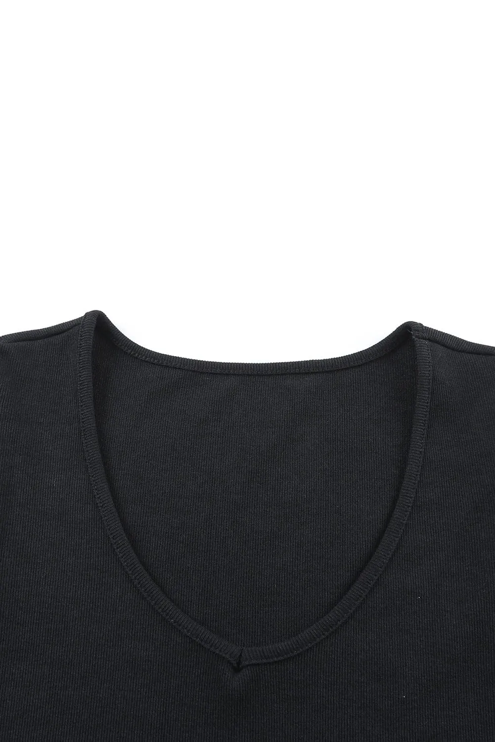 Black T-Shirt with Sheer Puffed Sleeves