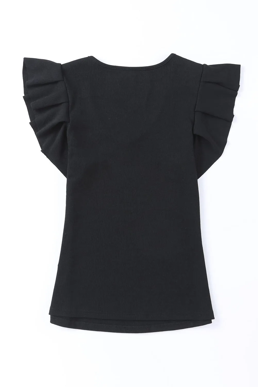 Black T-Shirt with Sheer Puffed Sleeves