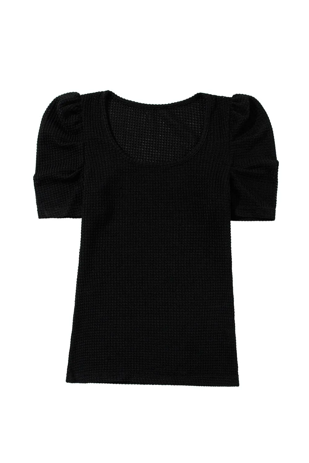 Black T-Shirt with Sheer Puffed Sleeves