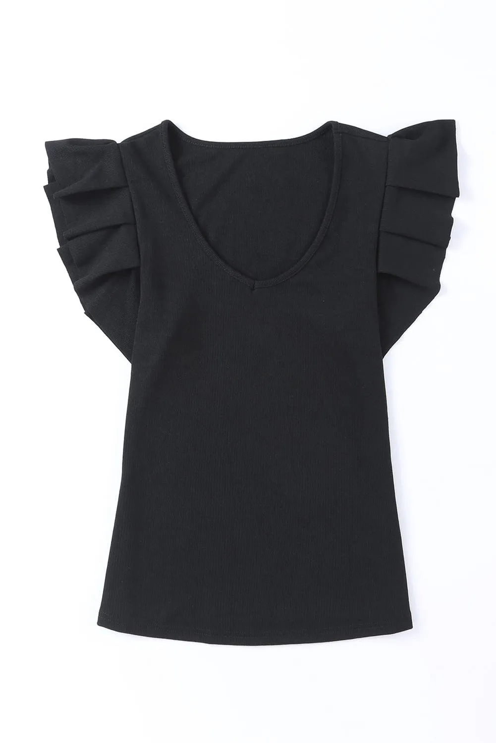 Black T-Shirt with Sheer Puffed Sleeves