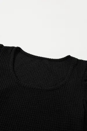 Black T-Shirt with Sheer Puffed Sleeves