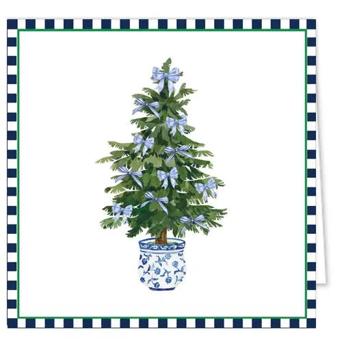 Blue Bows Christmas Tree Enclosure Cards   Envelopes