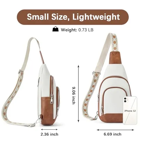 BOSTANTEN Sling Bag for Women Crossbody Purse Crossbody Bag Leather Chest Bag with Adjustable Guitar Strap for Travel, Beige