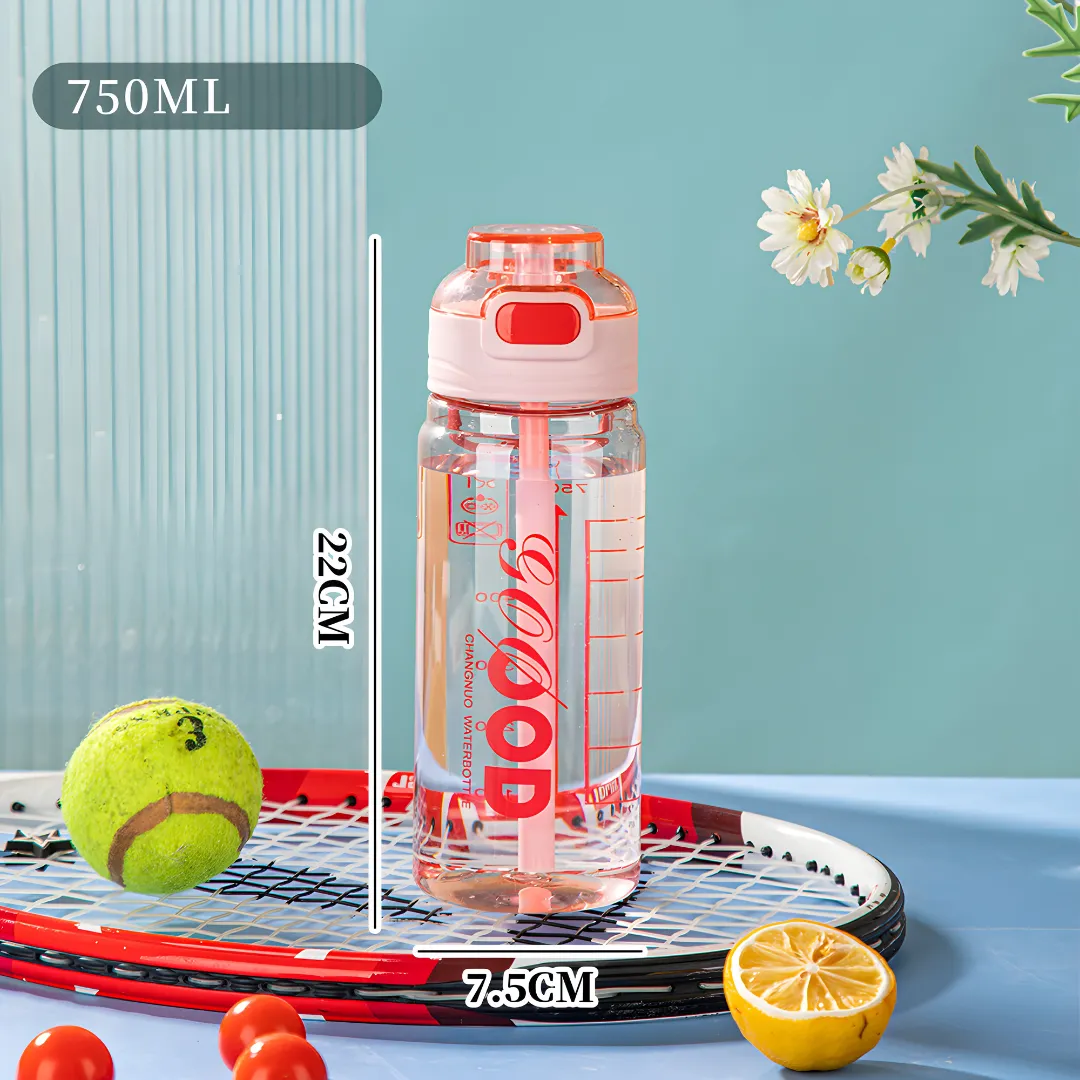 BPA-Free 750ml Clear Sports Bottle with Straw