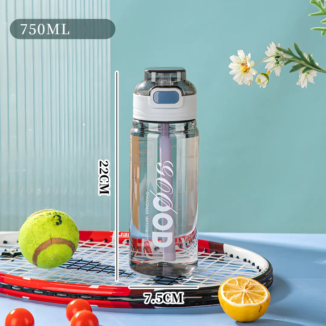 BPA-Free 750ml Clear Sports Bottle with Straw