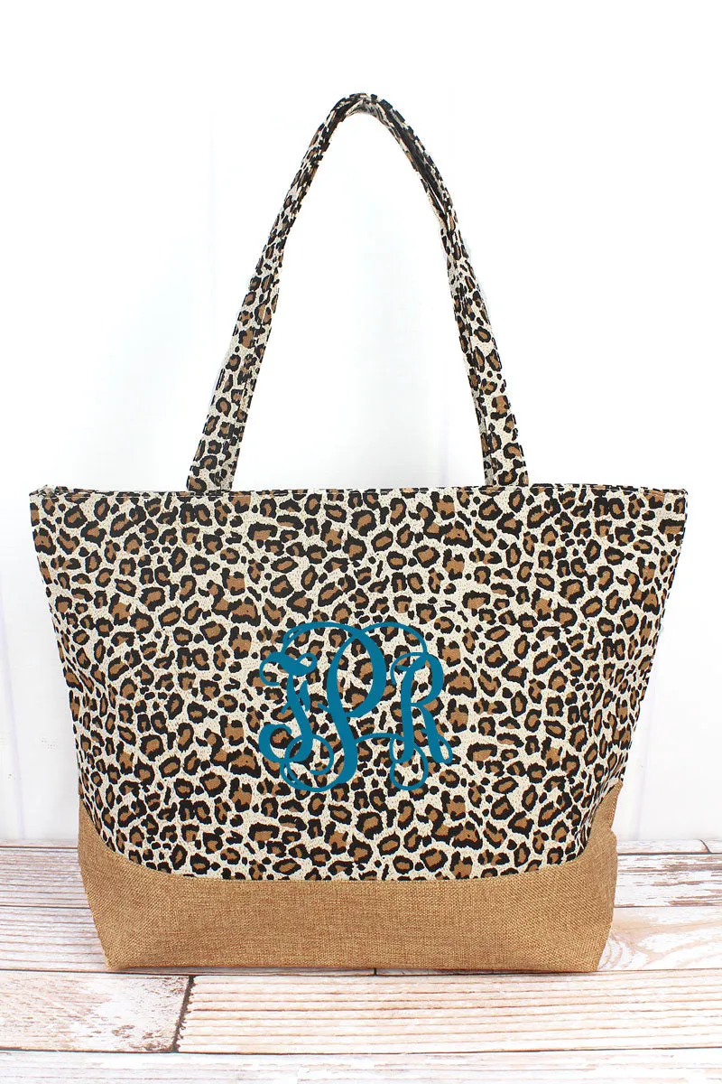 Brown Leopard with Jute Trim Shoulder Tote