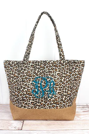 Brown Leopard with Jute Trim Shoulder Tote