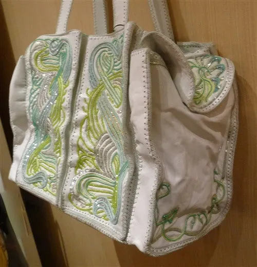 Buba Embellished White Leather "Maze" Tote/Travel/Diaper Bag