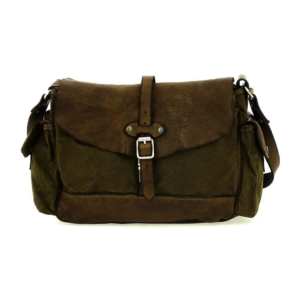 Campomaggi Saturno Leather and Canvas Shoulder Bag