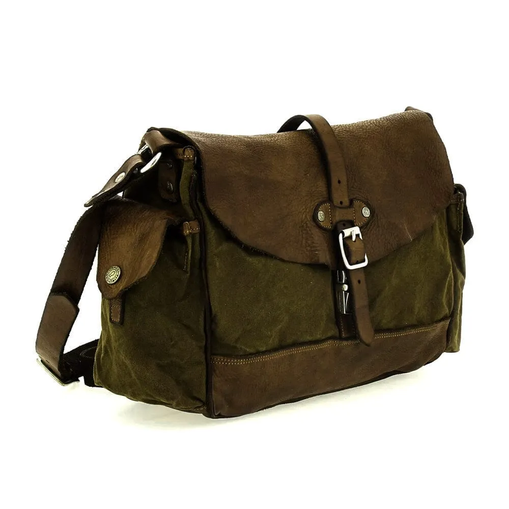 Campomaggi Saturno Leather and Canvas Shoulder Bag