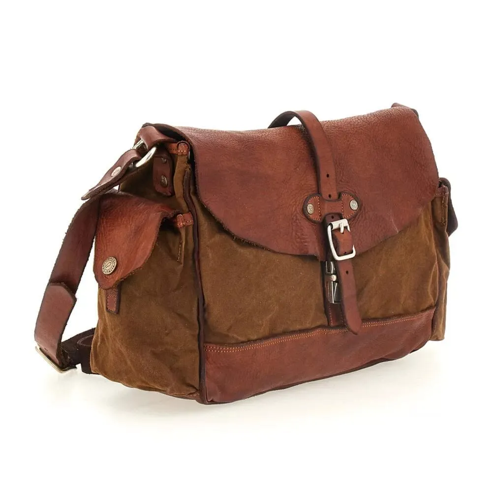 Campomaggi Saturno Leather and Canvas Shoulder Bag