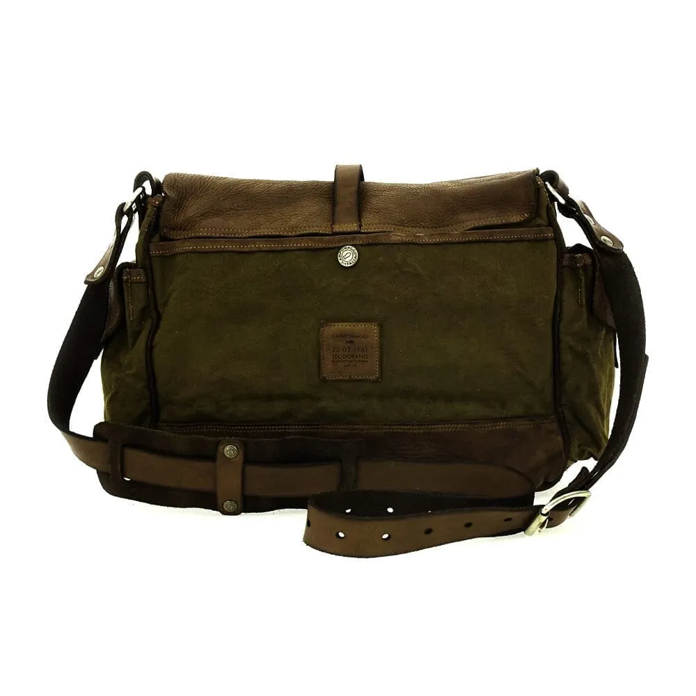 Campomaggi Saturno Leather and Canvas Shoulder Bag