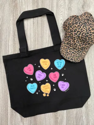 Candy Hearts - Dog Cotton Canvas Shoulder Tote Bag