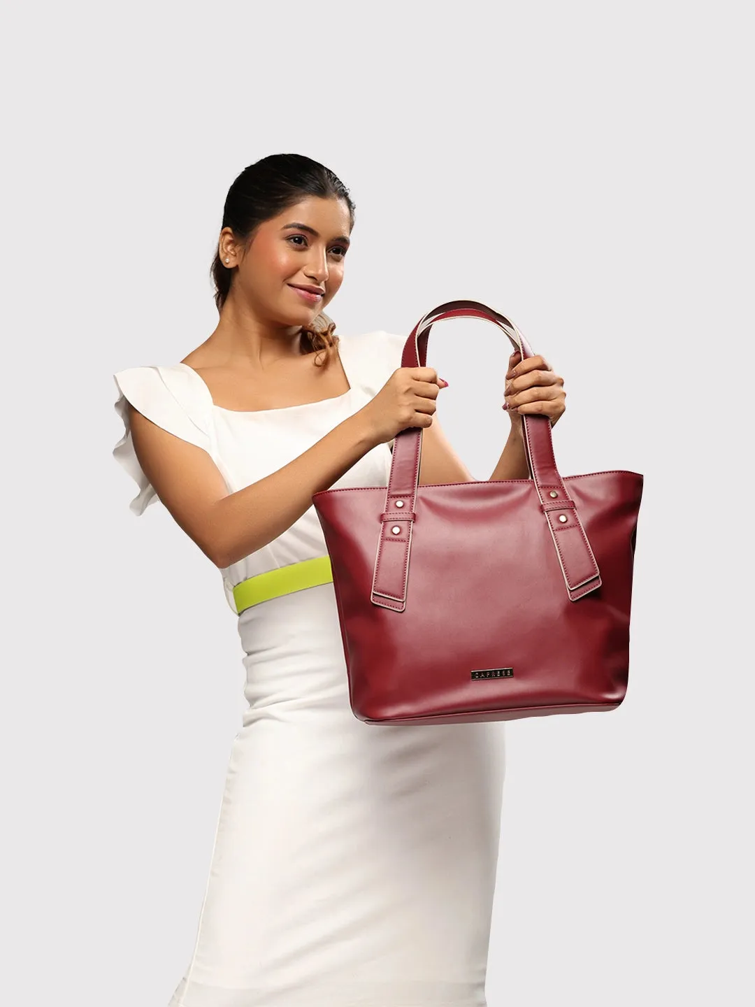 Caprese Amelia Tote Medium Solid Women'S Office Handbag Maroon