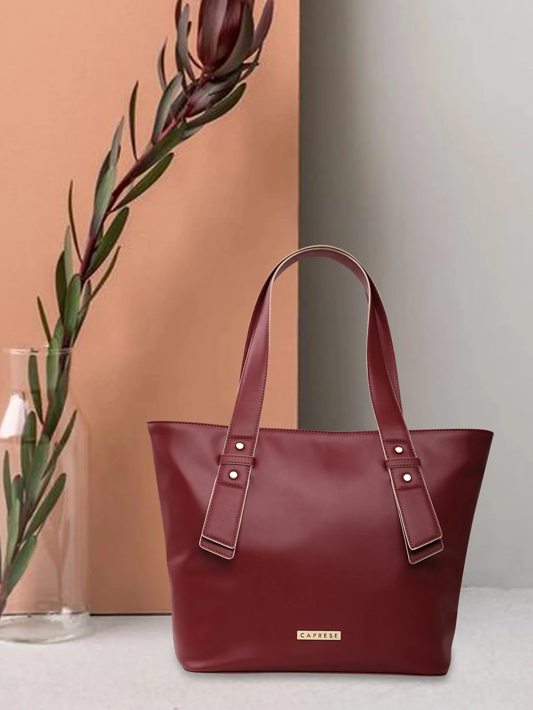 Caprese Amelia Tote Medium Solid Women'S Office Handbag Maroon