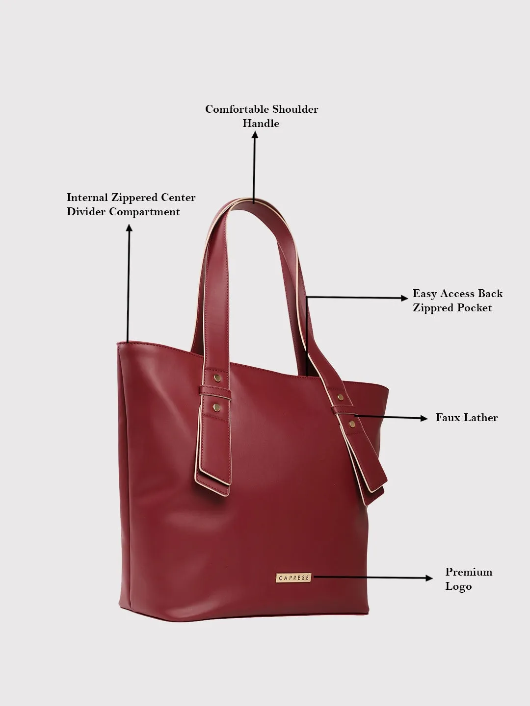 Caprese Amelia Tote Medium Solid Women'S Office Handbag Maroon