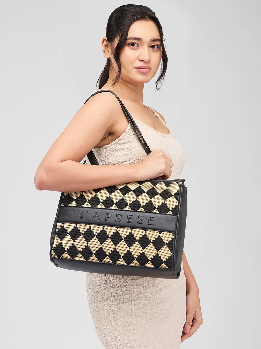 Caprese Checker Tote Medium Black