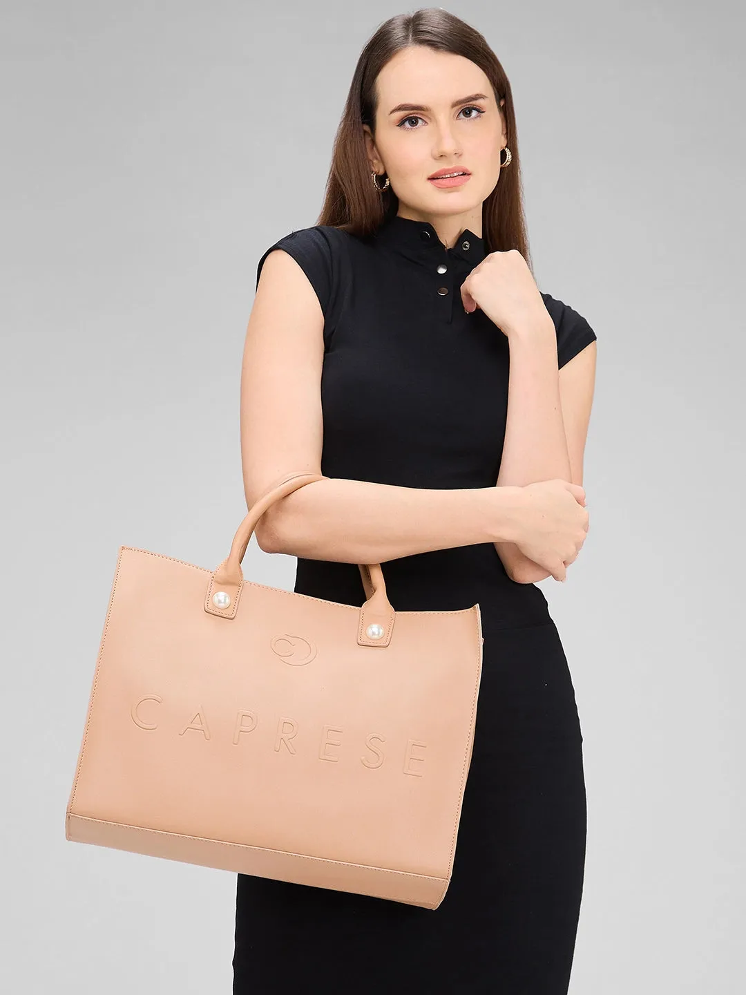 Caprese Pink Cloud Tote Large Women Handbag | Office Handbag Brown