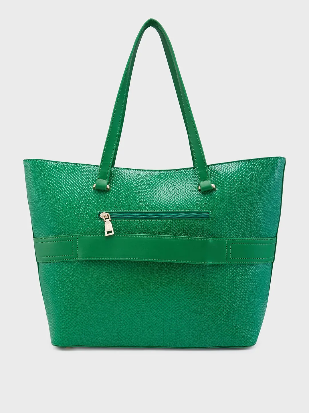 Caprese Roima Tote Large Self Design Women'S Office Handbag Green