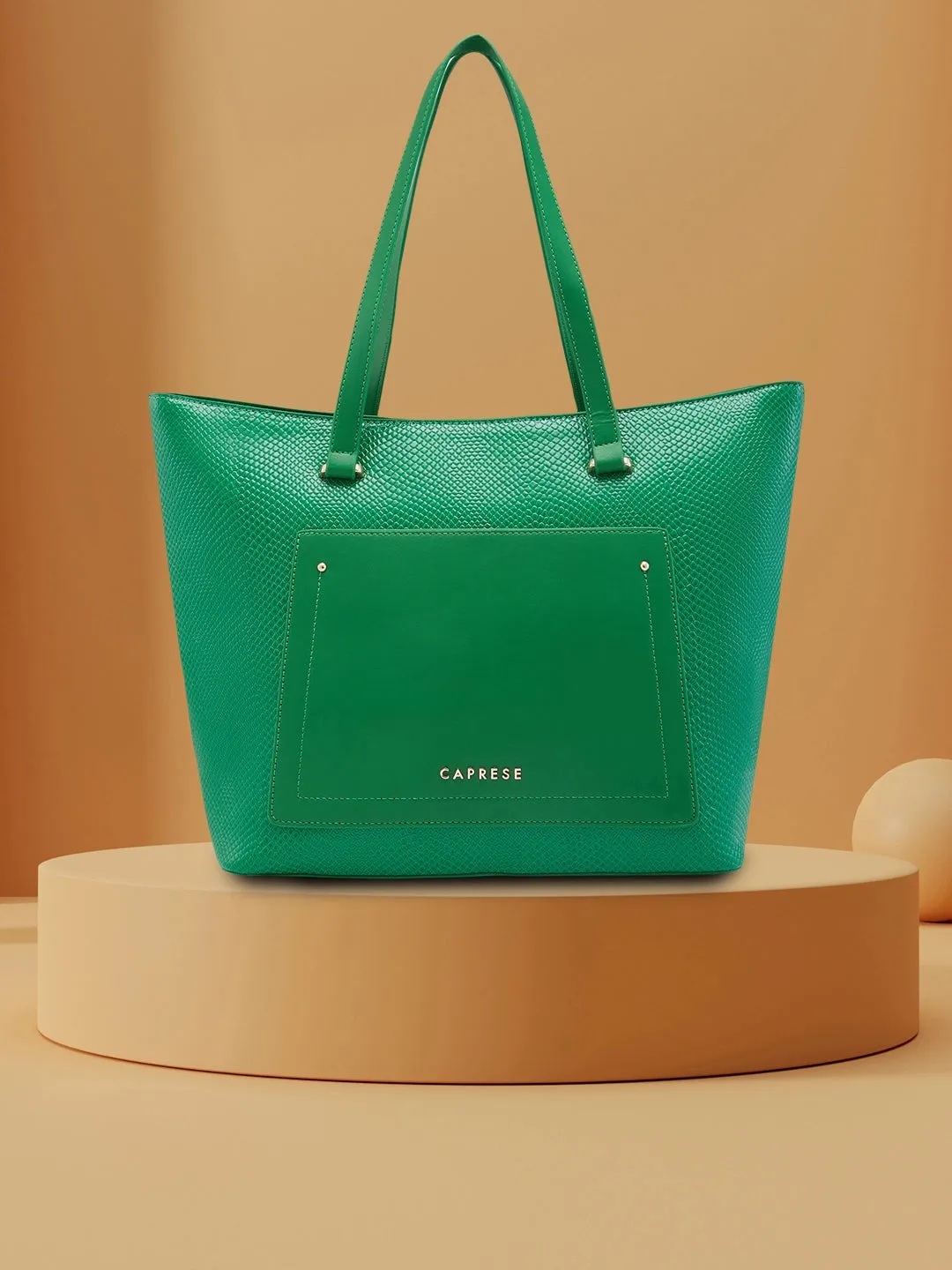 Caprese Roima Tote Large Self Design Women'S Office Handbag Green