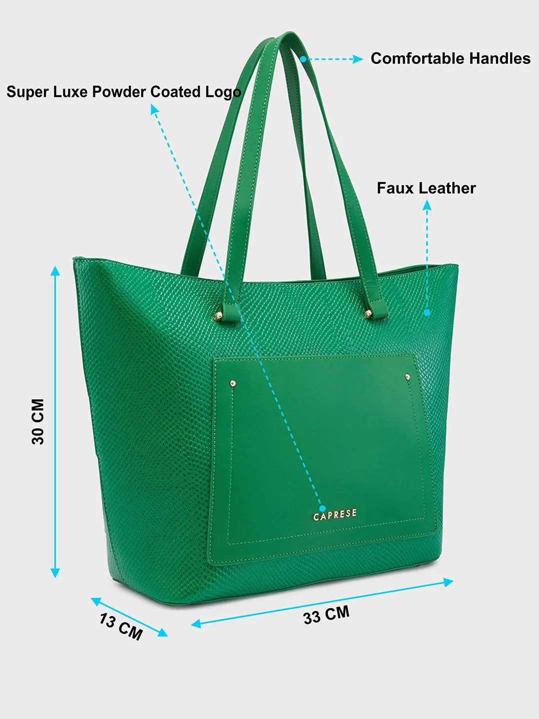 Caprese Roima Tote Large Self Design Women'S Office Handbag Green