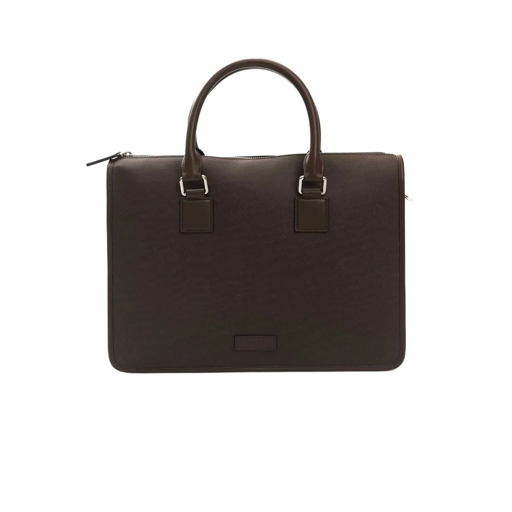 Cerruti 1881 Elegant Brown Leather Briefcase with Strap