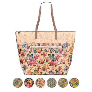 Chic Natural and Printed Cork Ladies' Tote Bag with PU Handle BAG-2331