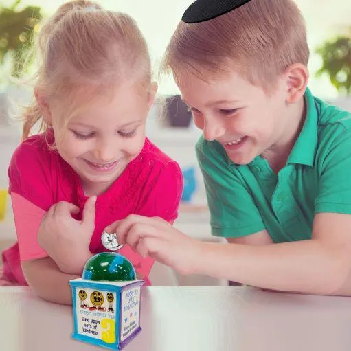 Colorful Children's Ceramic Tzedakah Box Foundations of the World