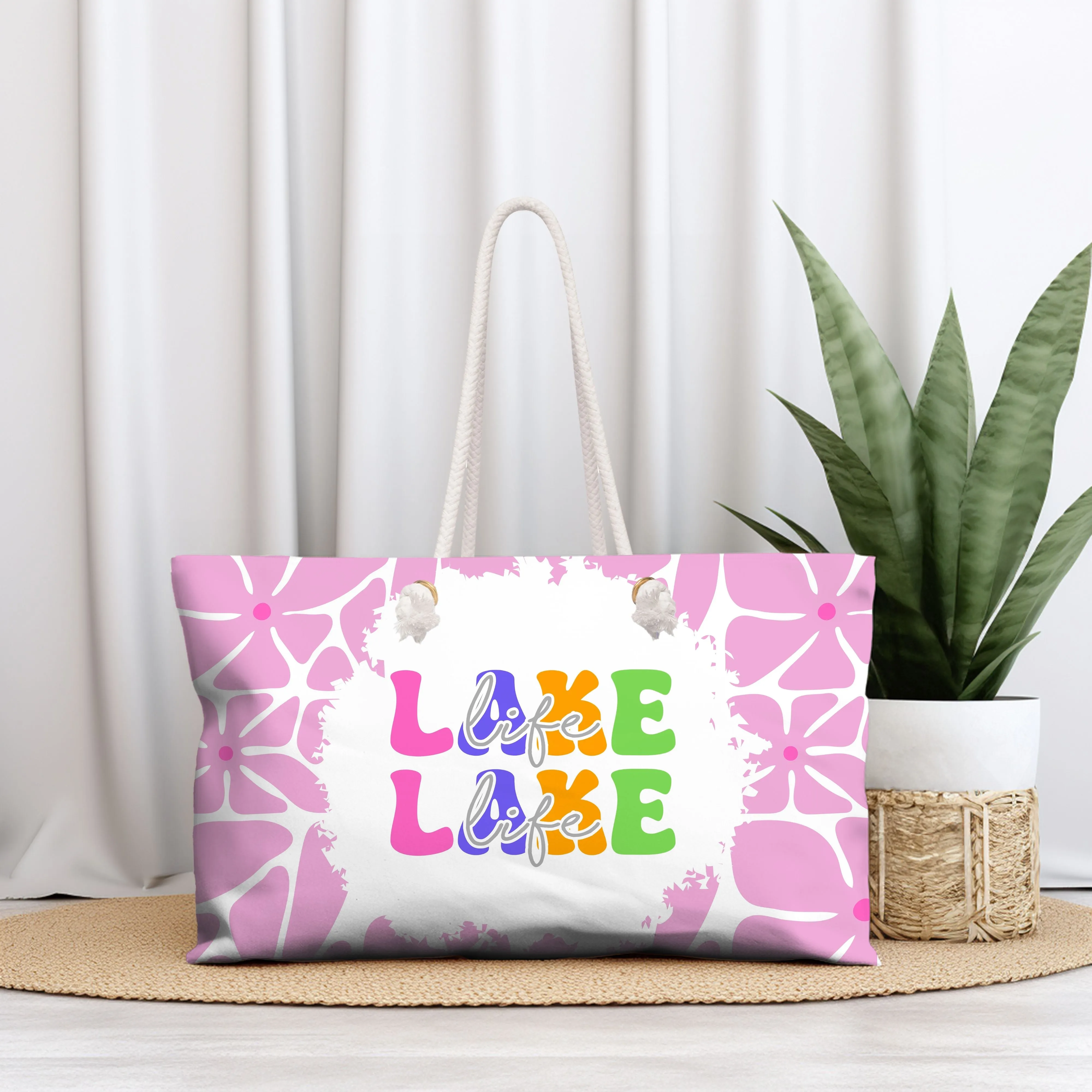 Colorful Pink Canvas Weekender Tote Bag