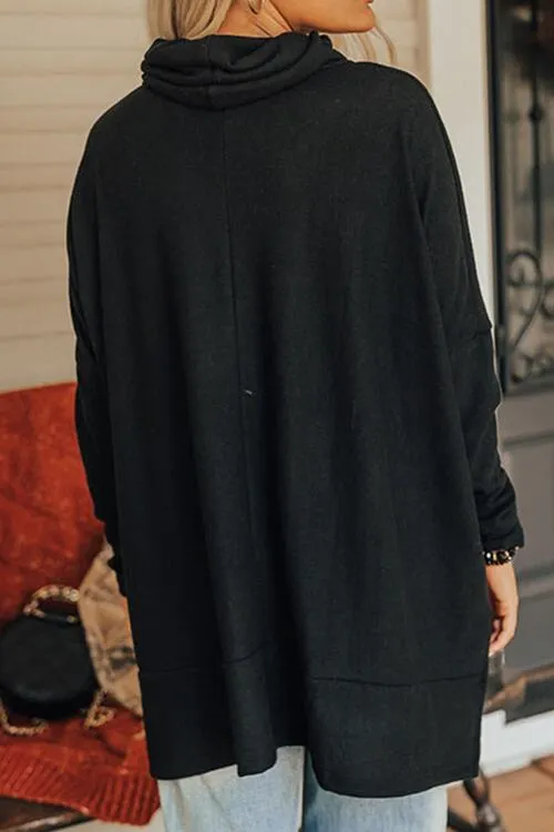 Cowl Neck Long Sleeve Slit Blouse