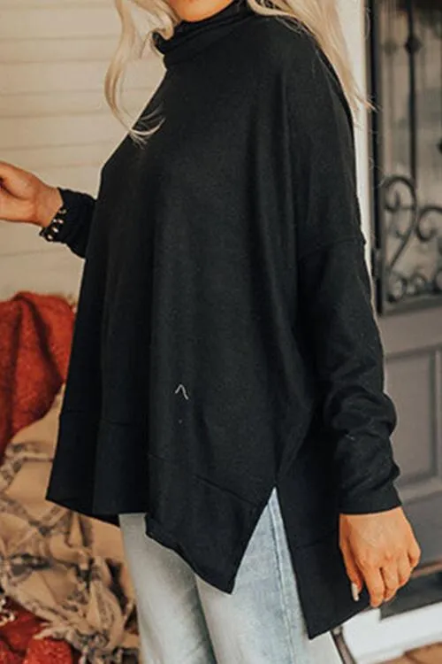 Cowl Neck Long Sleeve Slit Blouse