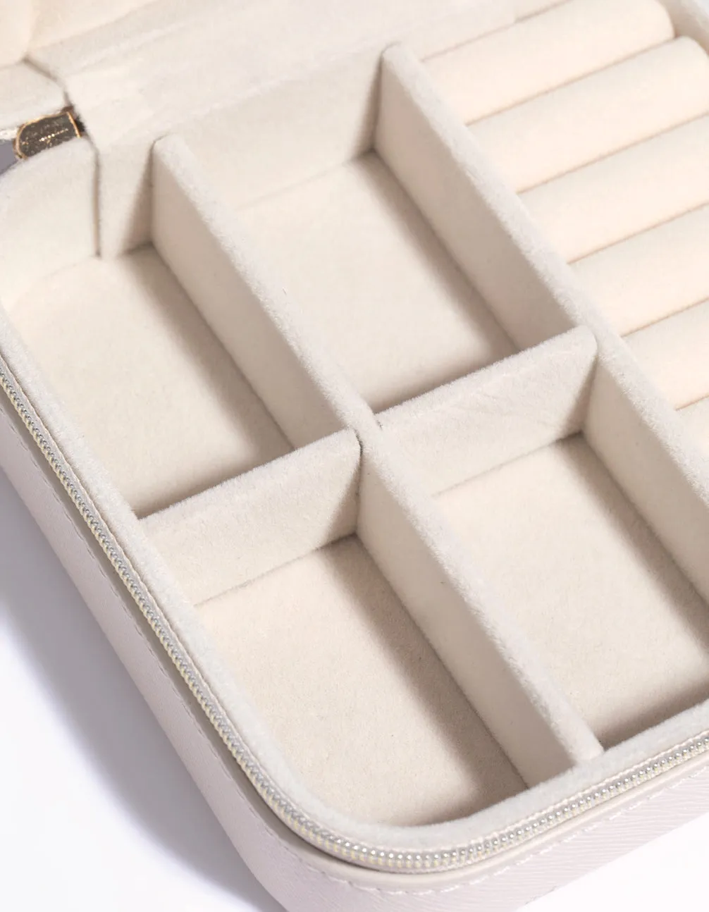 Cream Faux Leather Compact Square Jewellery Box