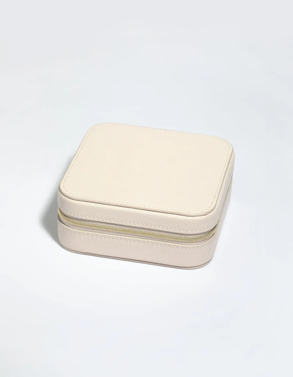 Cream Faux Leather Compact Square Jewellery Box