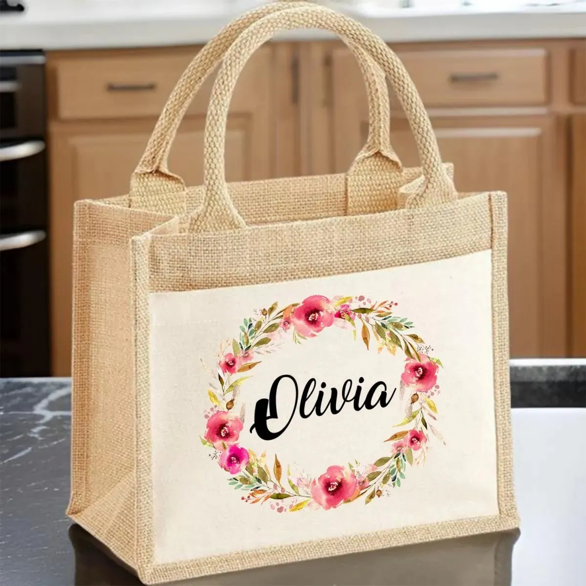 Custom Floral Wreath Tote - Mum - Teacher - Friend Gift - Eco-Friendly Shopper