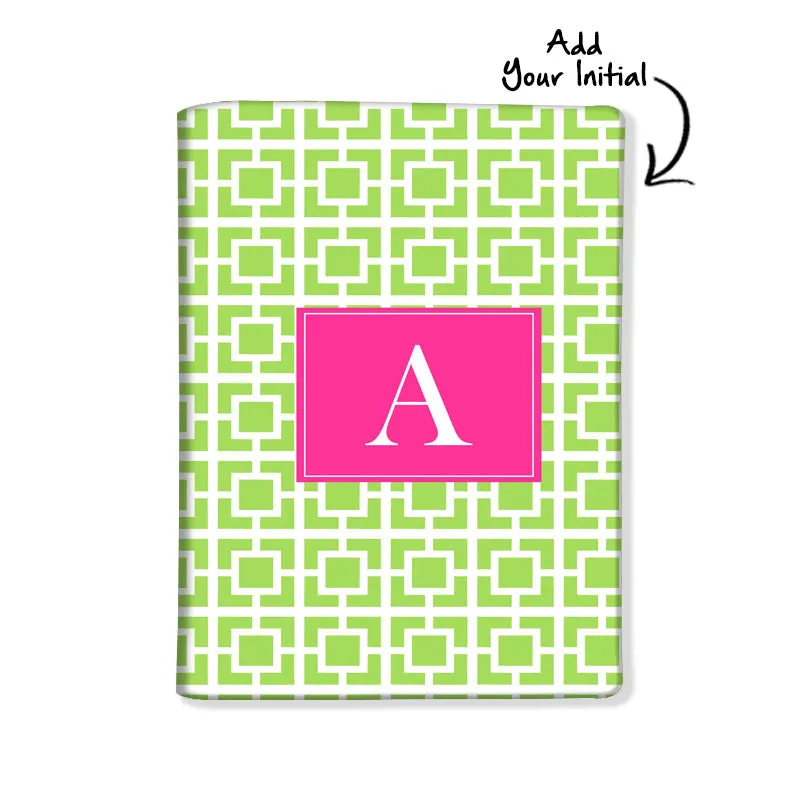 Customized Passport Cover and Luggage Tag Set - Green Box Pattern