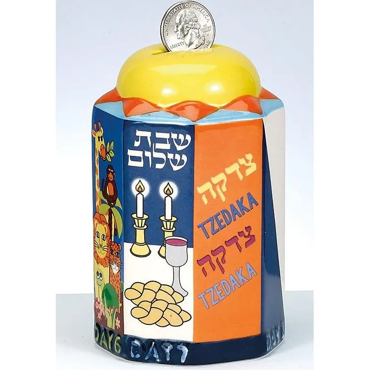 Days of Creation  Hand painted Ceramic Tzedakah Box