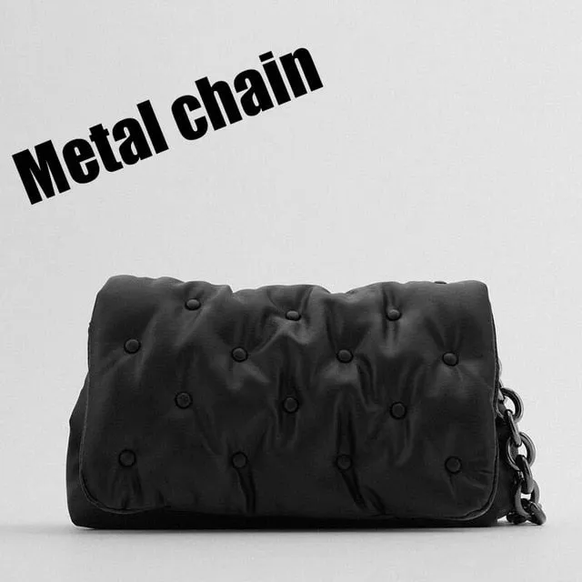 Denim Quailty Thick Metal Chain Women's Shoulder Bags