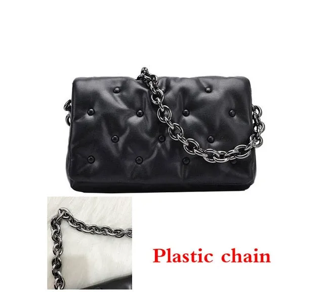 Denim Quailty Thick Metal Chain Women's Shoulder Bags