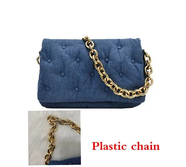 Denim Quailty Thick Metal Chain Women's Shoulder Bags