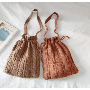 Elena Handbags Handmade Cotton Knitted Drawstring Bag