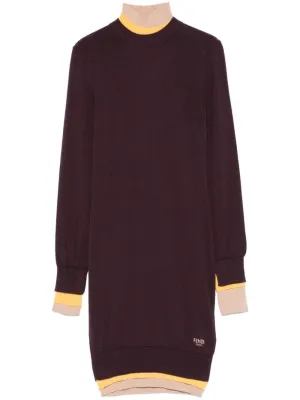 FENDI ML Mini Dress with Two-Tone Neck and Cuffs