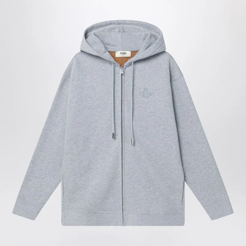 FENDI Women's Fleece Cotton Zip Sweatshirt with Drawstring Hood